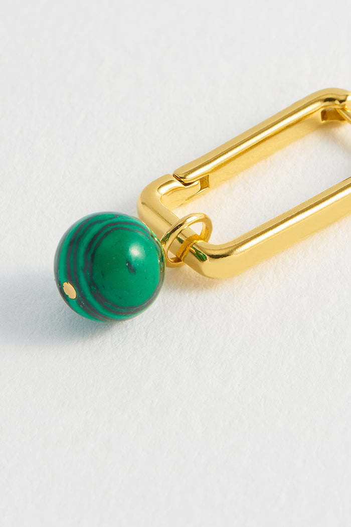 Estella Bartlett Charm Drop Square Hoops Gold Plated | Malachite