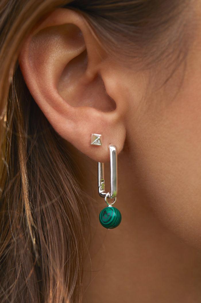 Estella Bartlett Charm Drop Square Hoops Silver Plated | Malachite