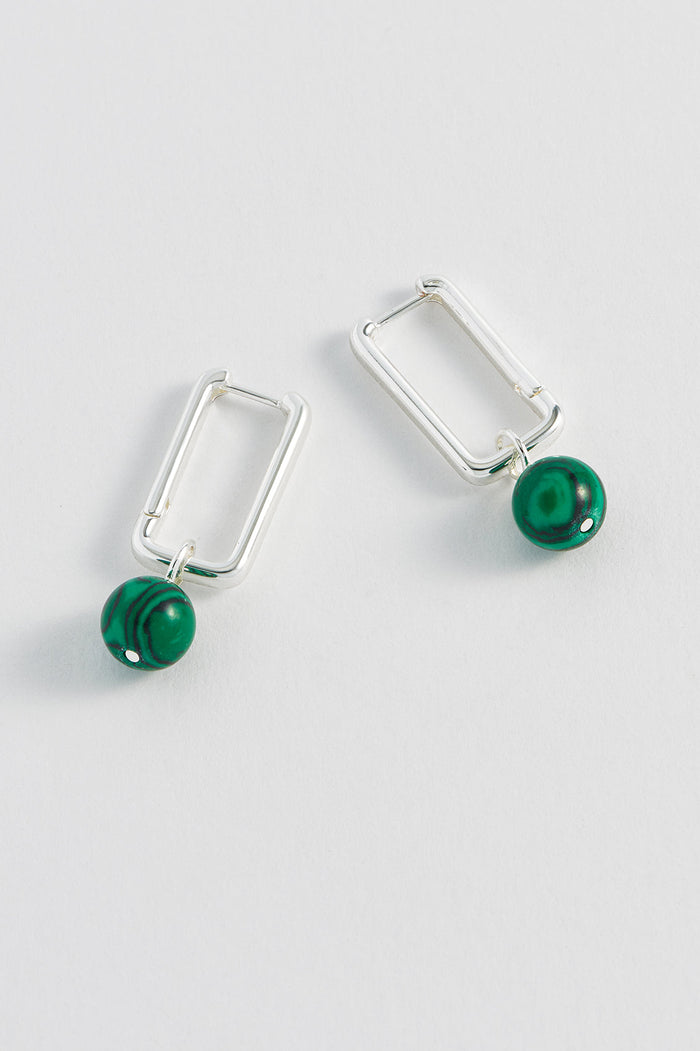 estella bartlett Charm Drop Square Hoops Silver Plated | Malachite