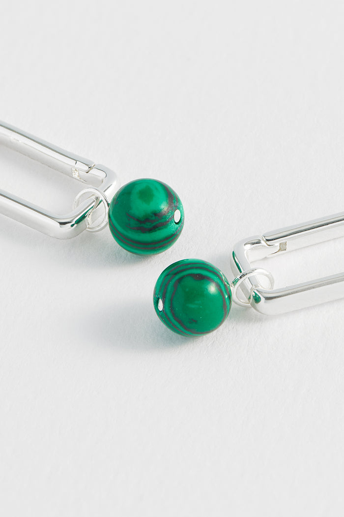 Estella Bartlett Charm Drop Square Hoops Silver Plated | Malachite