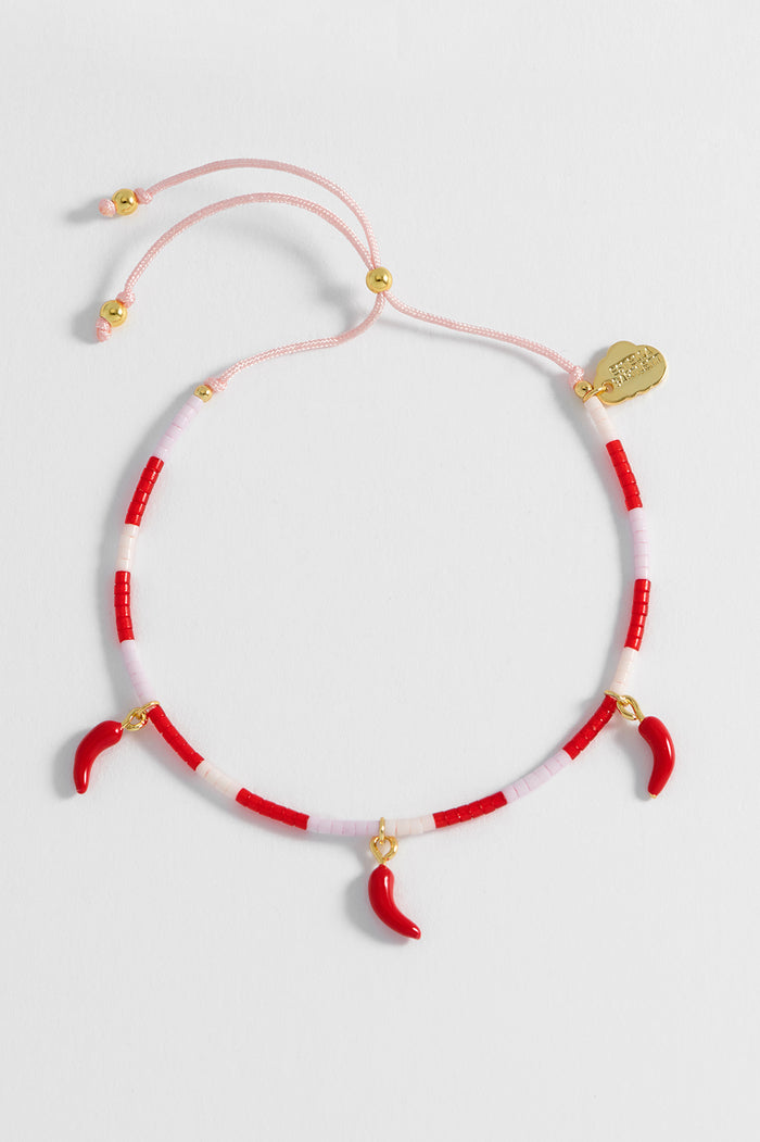Estella Bartlett Chilli Miyuki Bracelet Gold Plated | Red And Pink Packaging Message: Hot Stuff