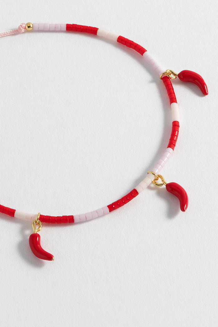 Estella Bartlett Chilli Miyuki Bracelet Gold Plated | Red And Pink Packaging Message: Hot Stuff