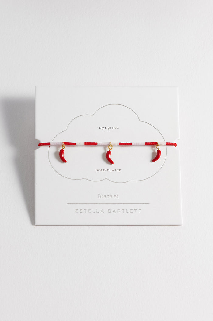 estella bartlett Chilli Miyuki Bracelet Gold Plated | Red and Pink Packaging Message: Hot Stuff