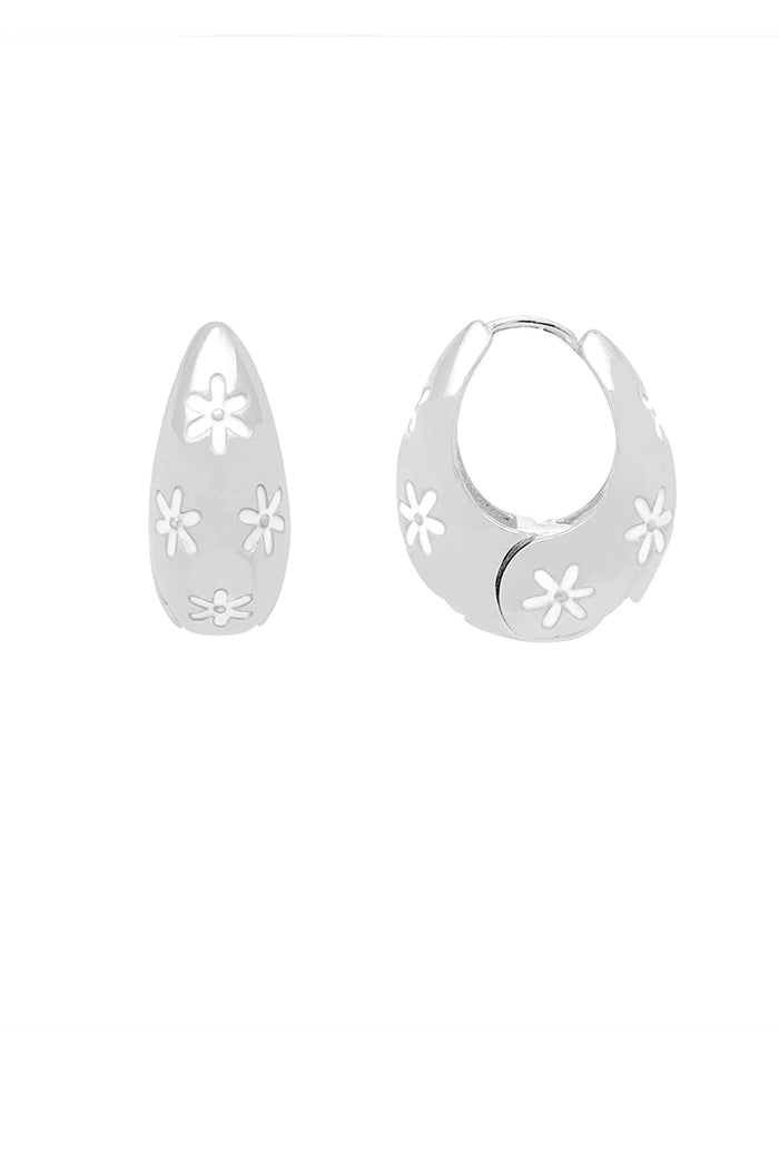 Estella Bartlett Chunky Floral Hinge Hoops Silver Plated