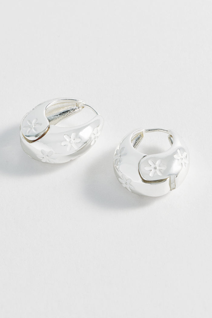 Estella Bartlett Chunky Floral Hinge Hoops Silver Plated