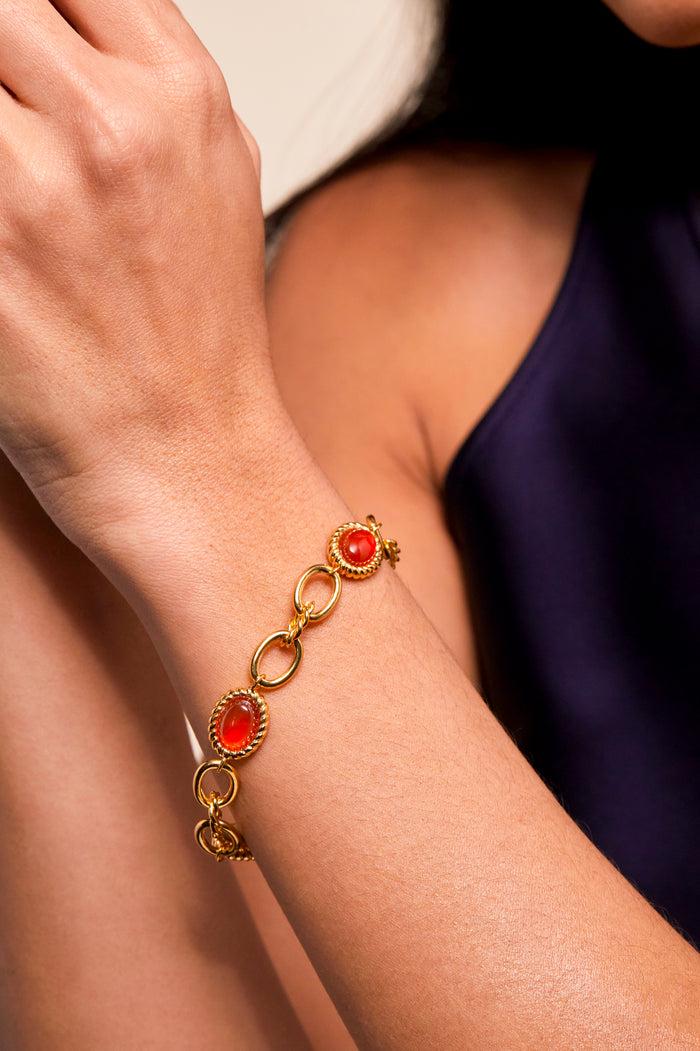 Estella Bartlett Chunky Gemstone Chain Bracelet Gold Plated | Red Agate