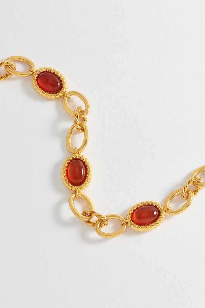 Estella Bartlett Chunky Gemstone Chain Bracelet Gold Plated | Red Agate