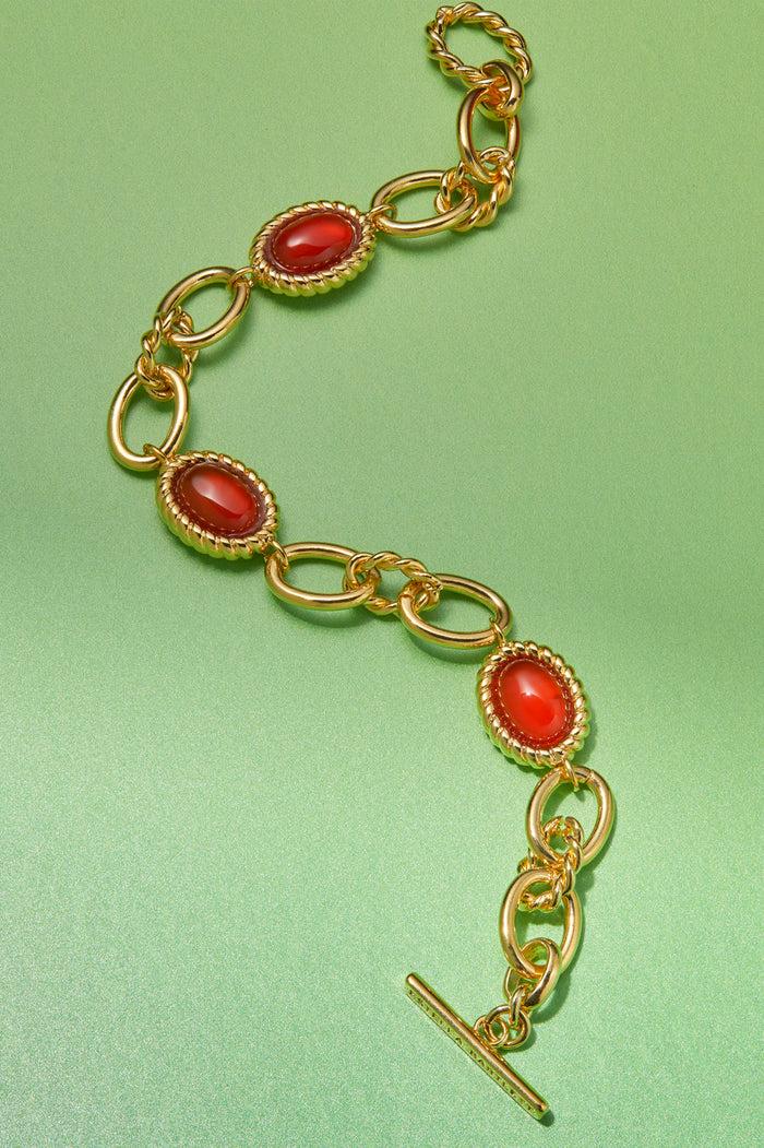 Estella Bartlett Chunky Gemstone Chain Bracelet Gold Plated | Red Agate