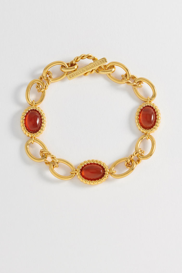 estella bartlett Chunky Gemstone Chain Bracelet Gold Plated | Red Agate
