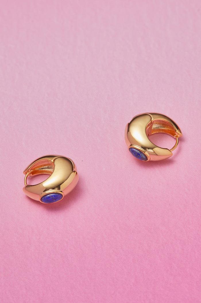 Estella Bartlett Chunky Gemstone Hinge Hoops Gold Plated | Lapis