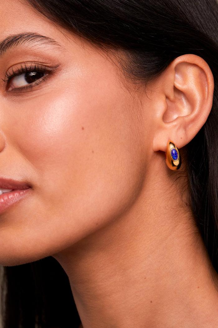Estella Bartlett Chunky Gemstone Hinge Hoops Gold Plated | Lapis