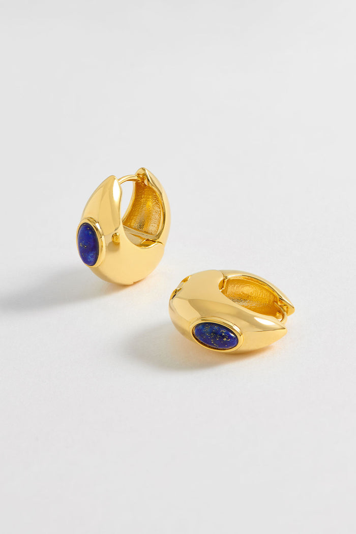 estella bartlett Chunky Gemstone Hinge Hoops Gold Plated | Lapis