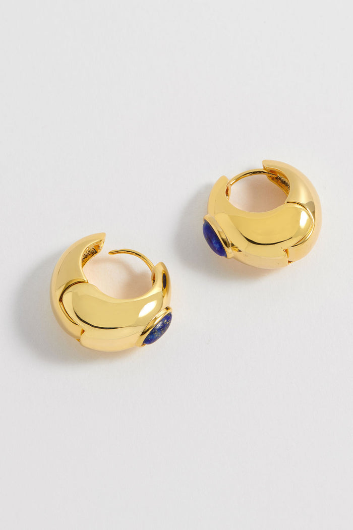 Estella Bartlett Chunky Gemstone Hinge Hoops Gold Plated | Lapis