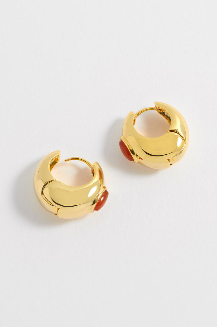 Estella Bartlett Chunky Gemstone Hinge Hoops Gold Plated | Red Agate