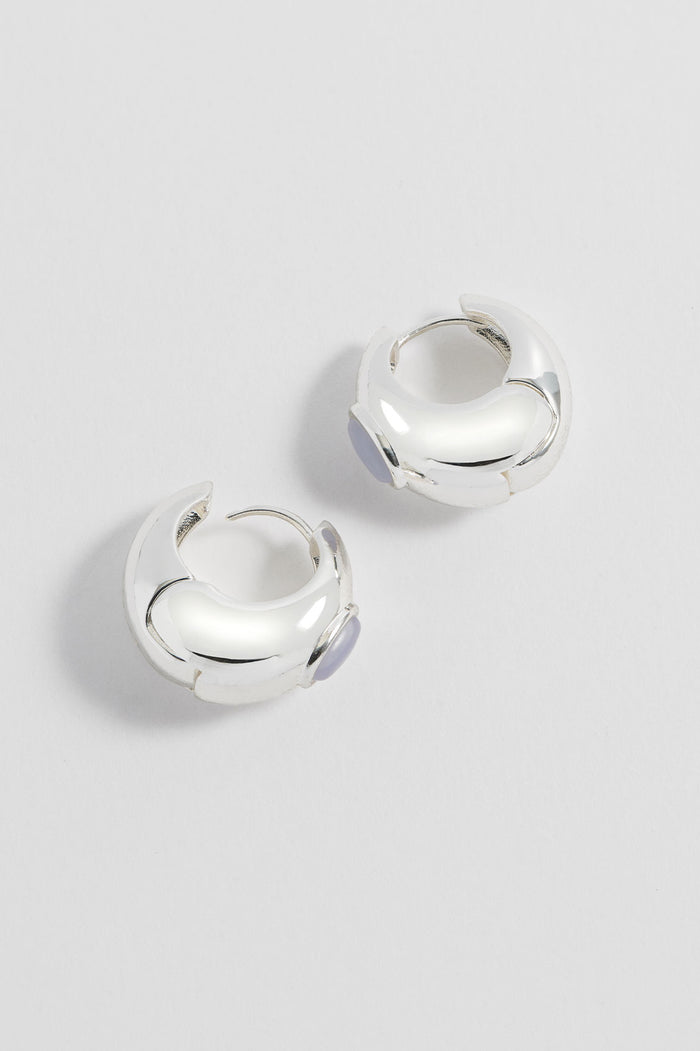 Estella Bartlett Chunky Gemstone Hinge Hoops Silver Plated | Blue Lace Agate