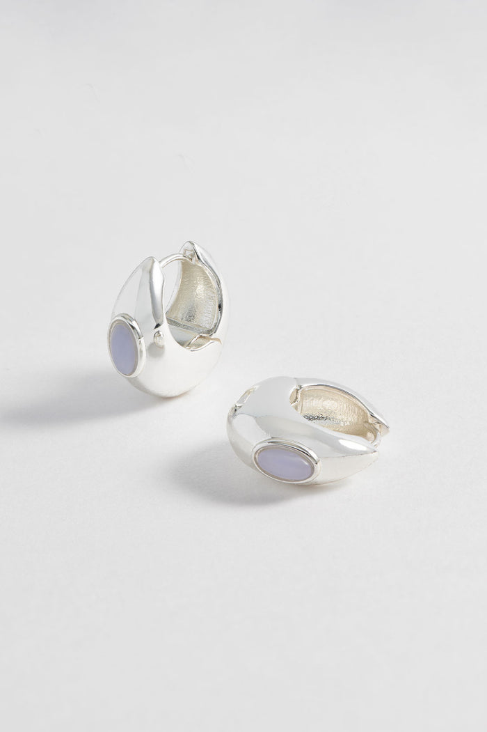 estella bartlett Chunky Gemstone Hinge Hoops Silver Plated | Blue Lace Agate
