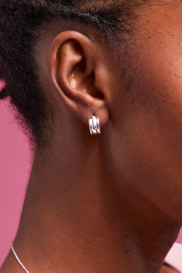 Estella Bartlett Chunky Silver Textured Hoops Silver Plated