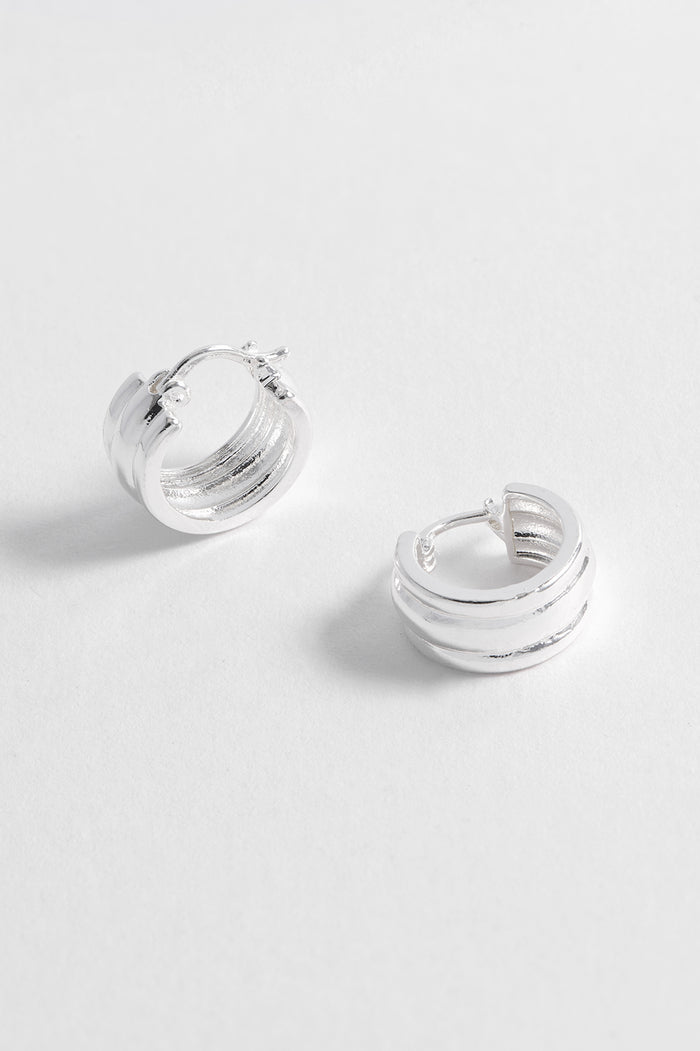Estella Bartlett Chunky Silver Textured Hoops Silver Plated