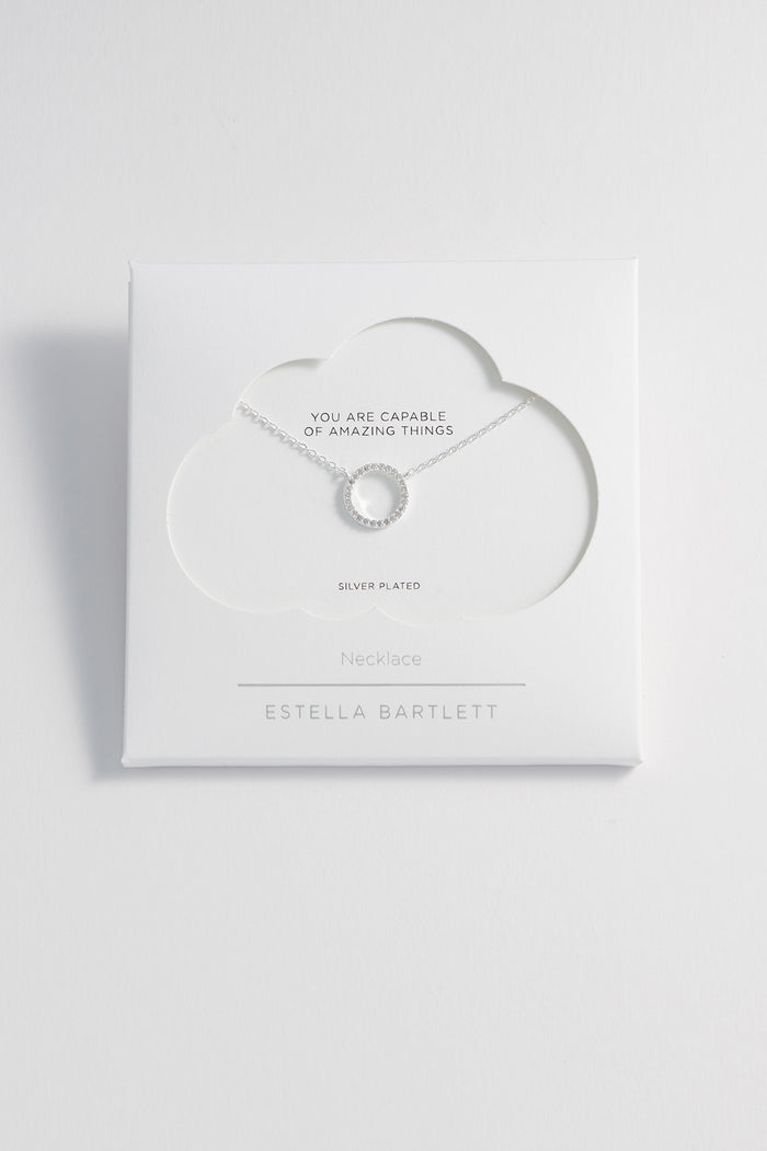 estella bartlett Circle CZ Necklace Silver Plated Packaging Message: You Are Capable Of Amazing Things