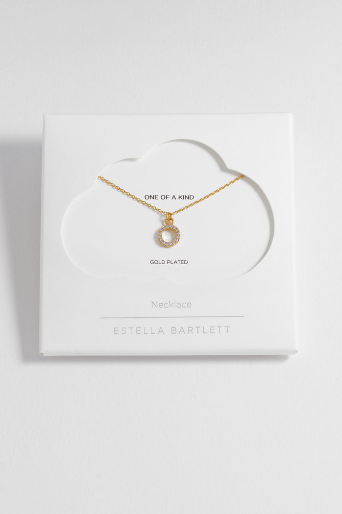 estella bartlett Circle CZ Pendant Necklace Gold Plated | Pink Packaging Message: ONE OF A KIND