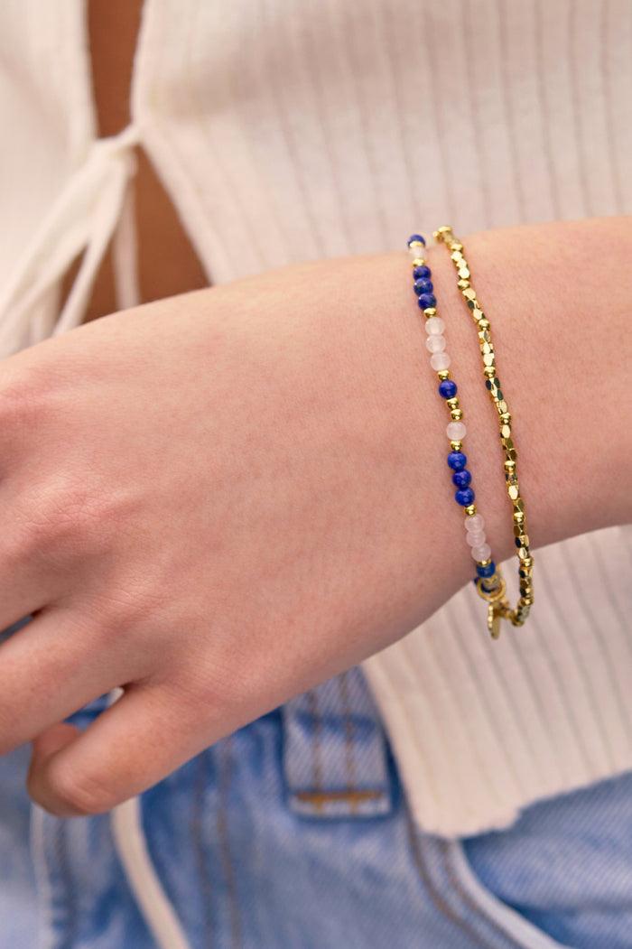 Estella Bartlett Coco And Gemstone Bracelet Set Gold Plated | Lapis And Aqua Packaging Message: CALM
