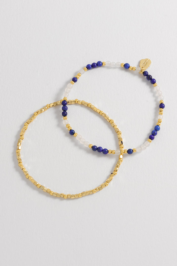 Estella Bartlett Coco And Gemstone Bracelet Set Gold Plated | Lapis And Aqua Packaging Message: CALM