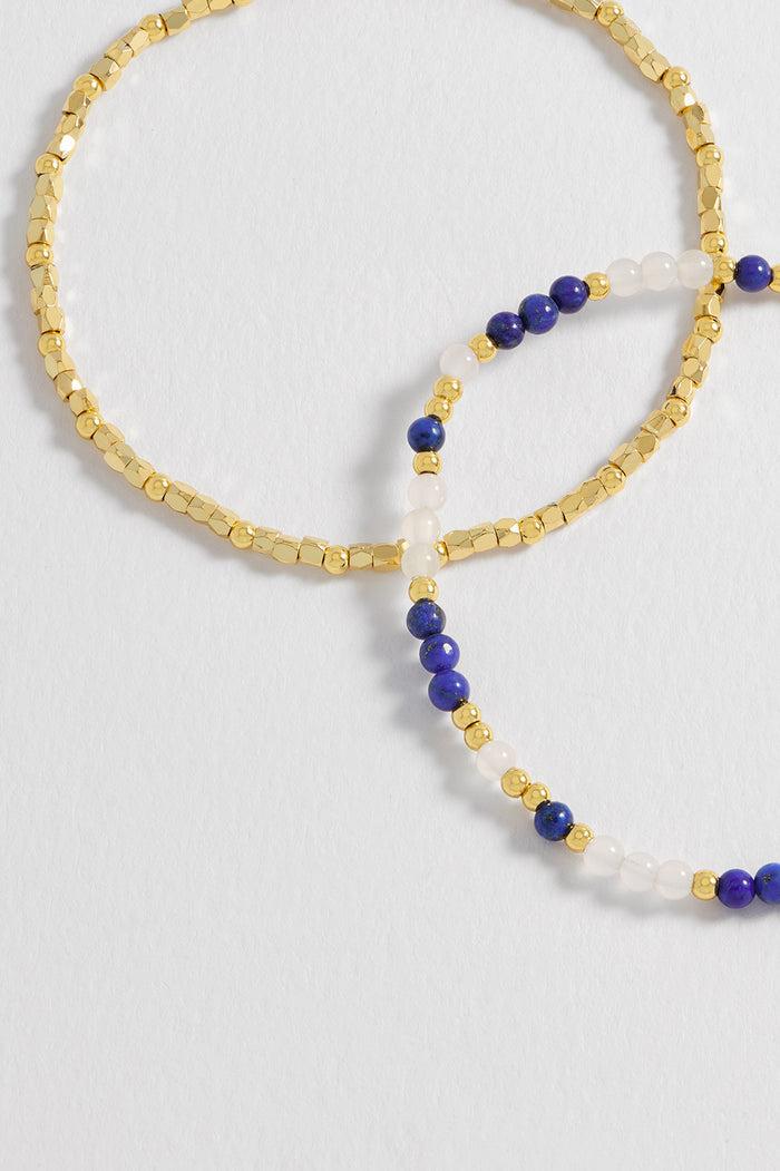 Estella Bartlett Coco And Gemstone Bracelet Set Gold Plated | Lapis And Aqua Packaging Message: CALM