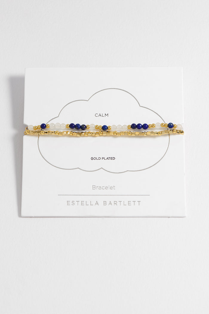 estella bartlett Coco and Gemstone Bracelet Set Gold Plated | Lapis and Aqua Packaging Message: CALM