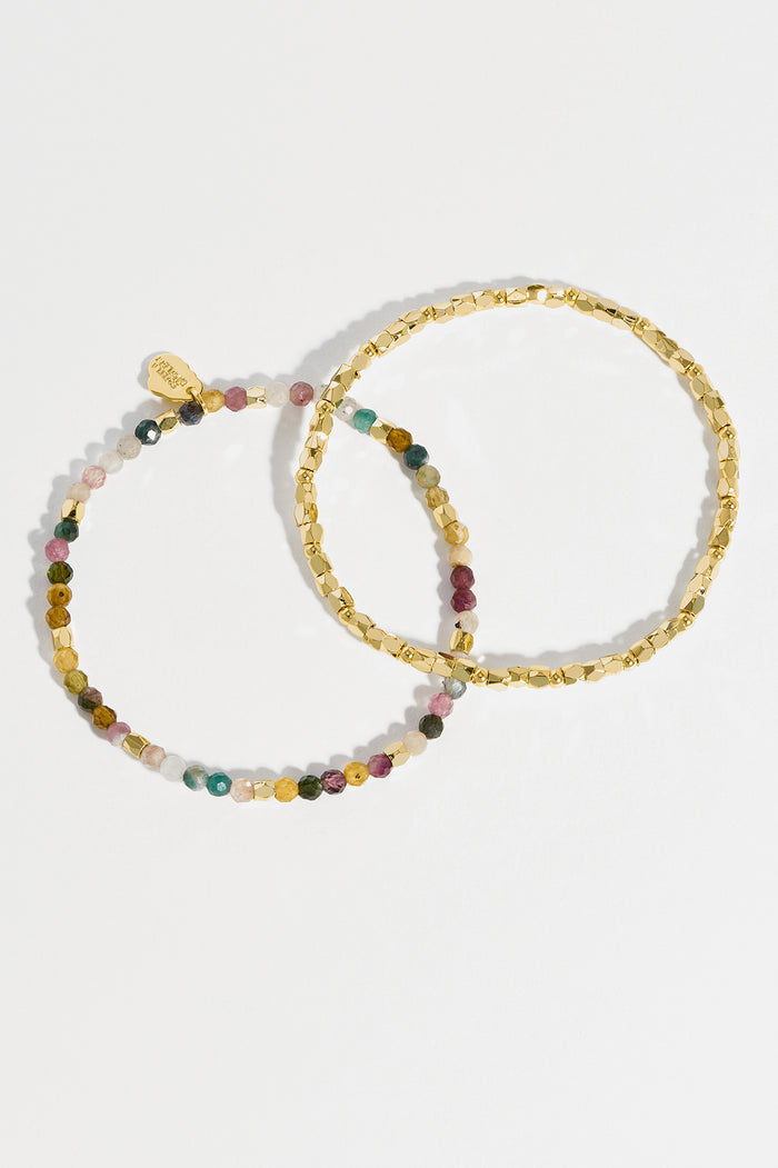 Estella Bartlett Coco And Gemstone Bracelet Set Gold Plated | Tourmaline