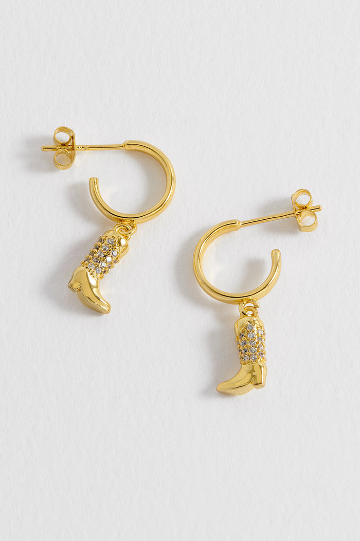 estella bartlett Cowboy Boot Hoop Earrings Gold Plated