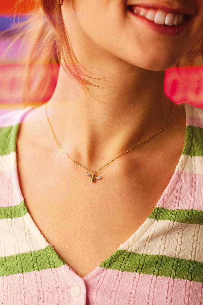 Estella Bartlett CZ Bee Charm Pendant Necklace Gold Plated Packaging Message: Bee Happy
