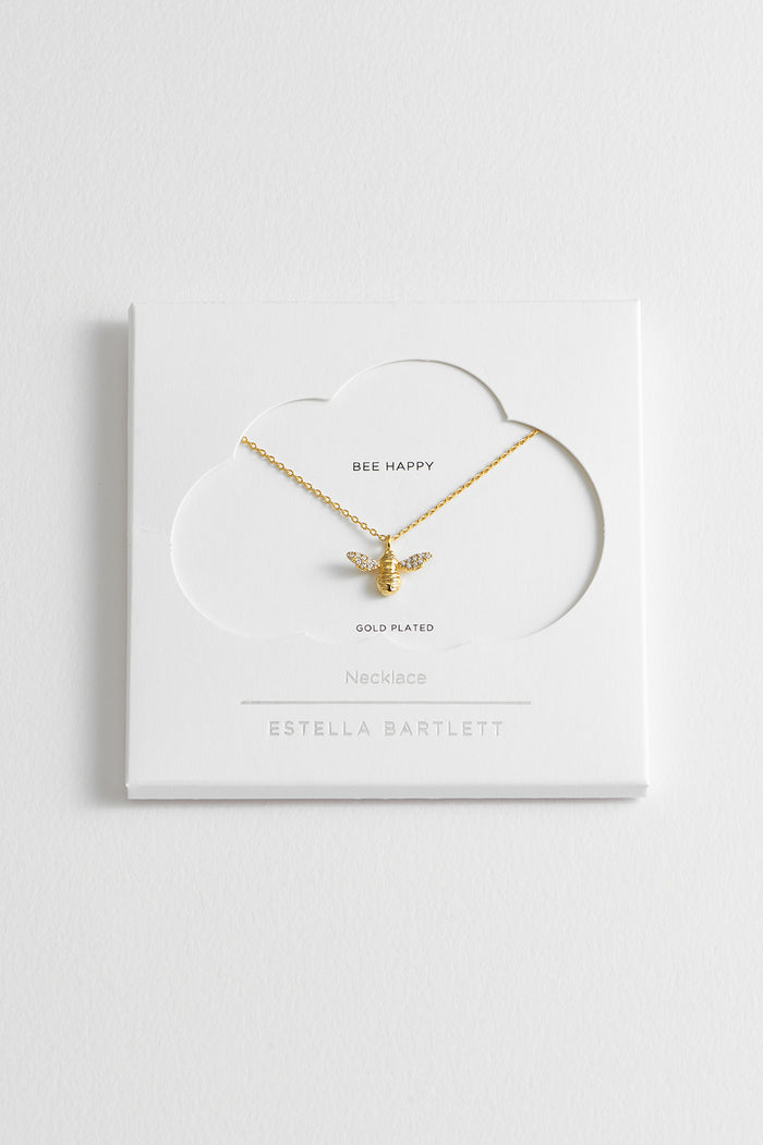 estella bartlett CZ Bee Charm Pendant Necklace Gold Plated Packaging Message: Bee Happy