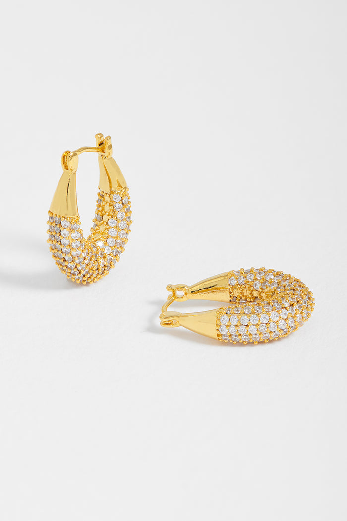 Estella Bartlett CZ Chubby Oval Hoops Gold Plated | White CZ