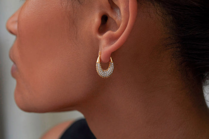 Estella Bartlett CZ Chubby Oval Hoops Gold Plated | White CZ