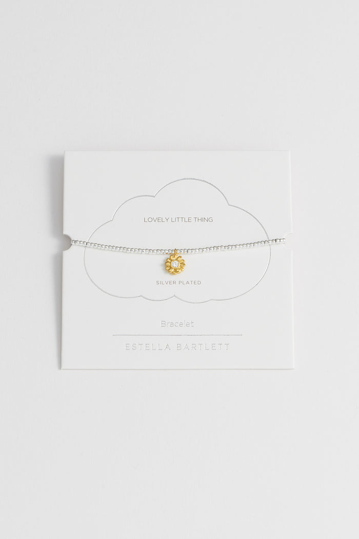 estella bartlett CZ Flower Charm Bracelet Silver and Gold Plated Packaging Message: Lovely Little Thing