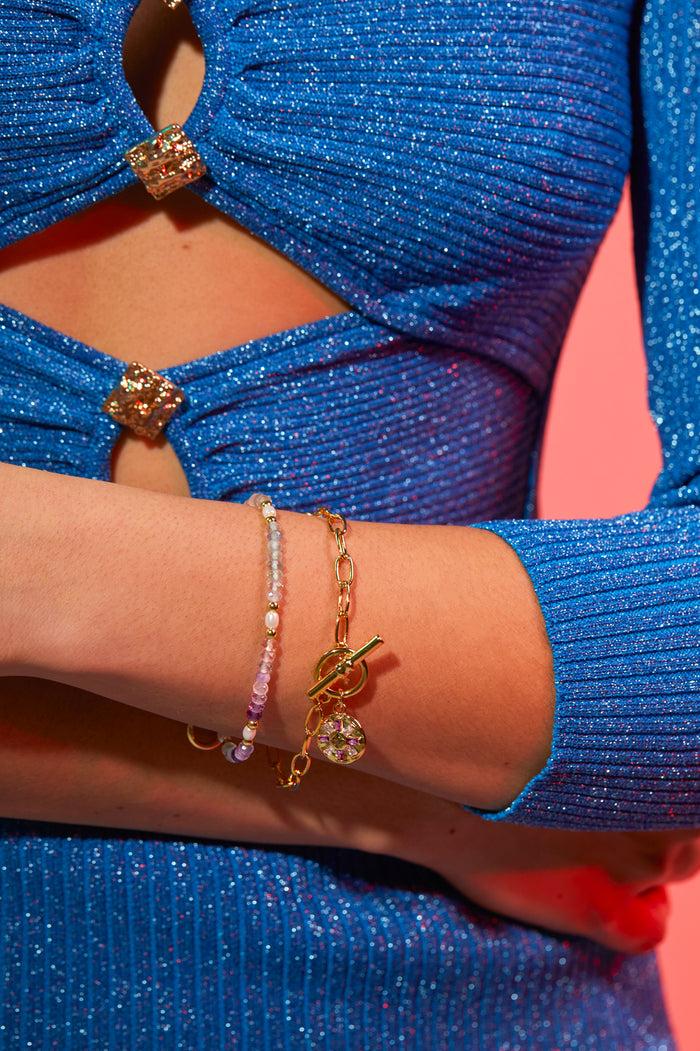 Estella Bartlett CZ Flower T-Bar Bracelet Gold Plated | Multi