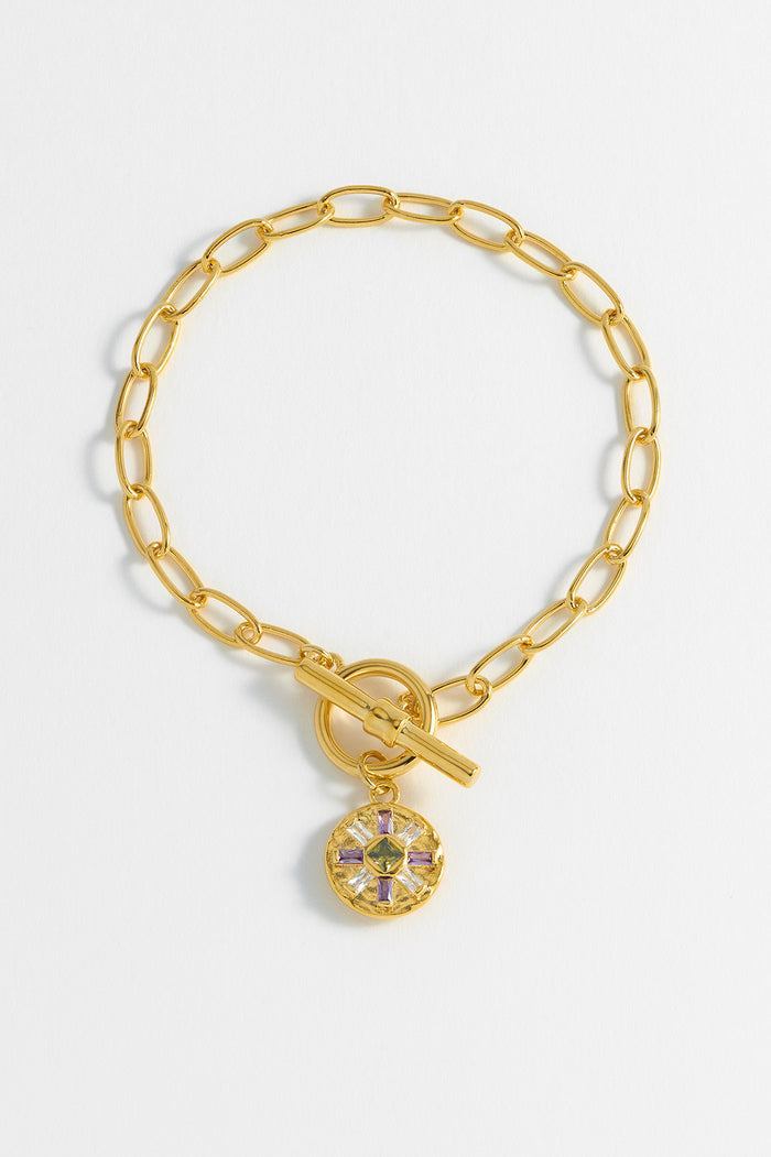 estella bartlett CZ Flower T-Bar Bracelet Gold Plated | Multi