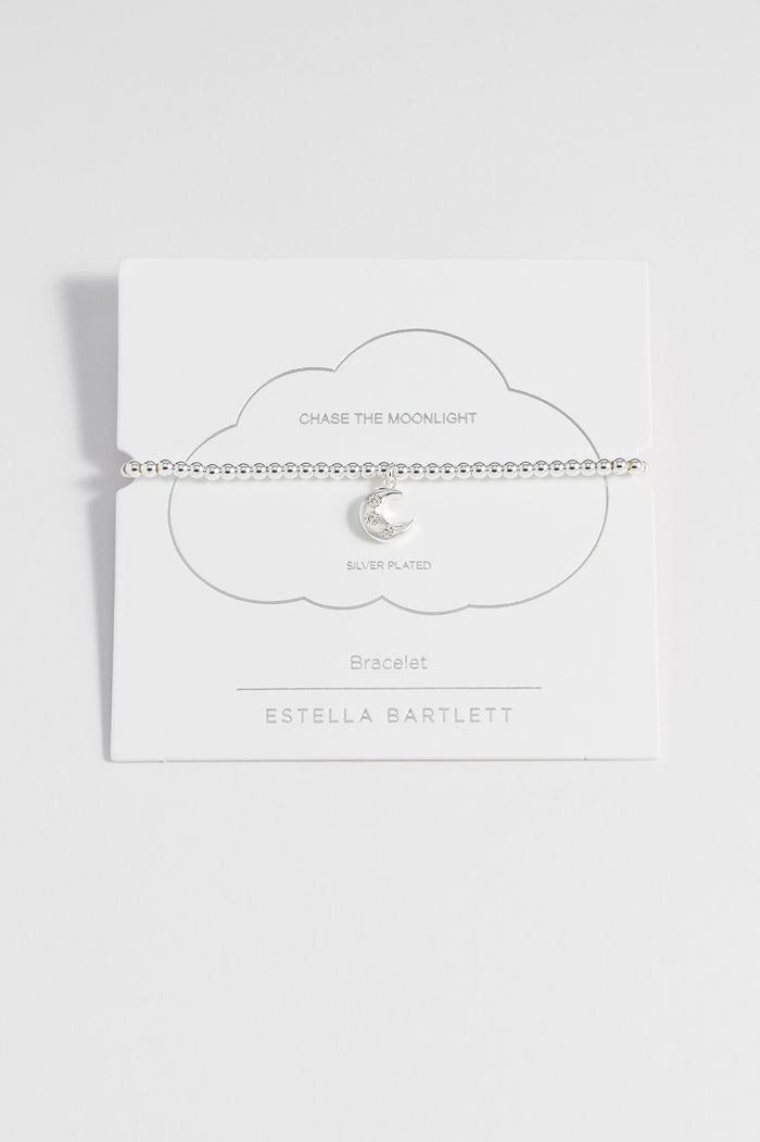 estella bartlett CZ Moon Bracelet Silver Plated Packaging Message: Chase The Moonlight