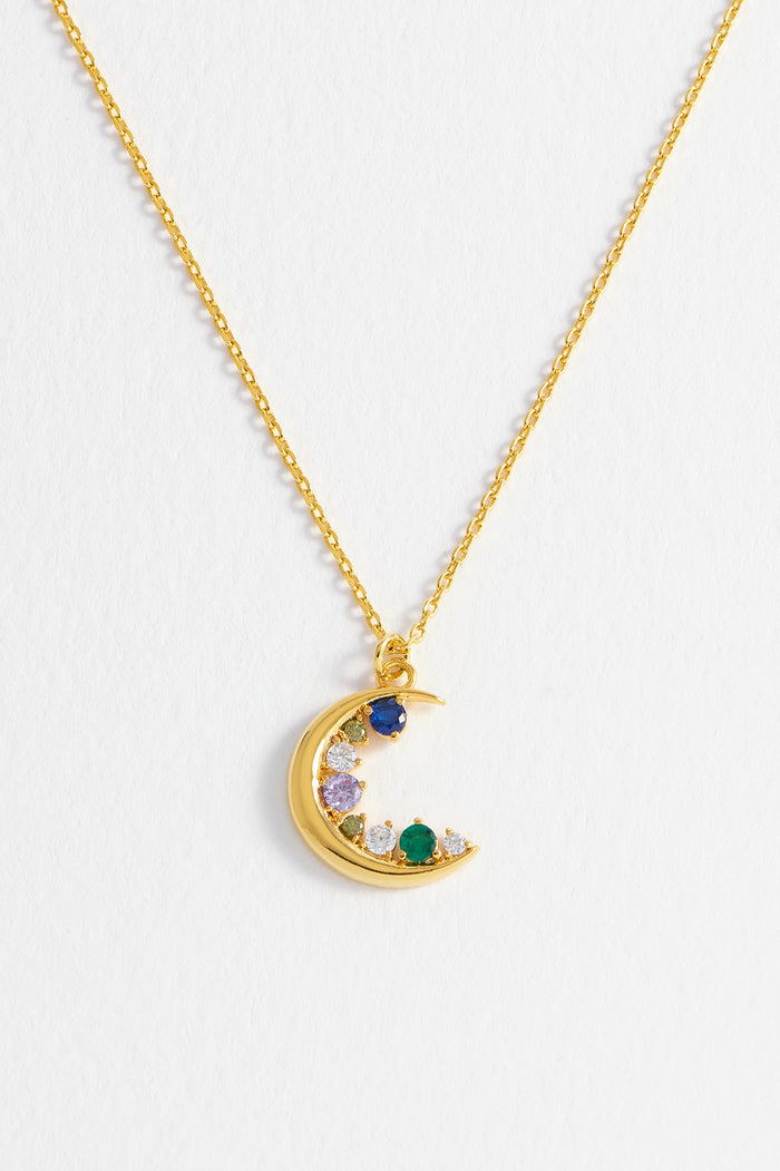 Estella Bartlett CZ Moon Pendant Gold Plated | Multi Packaging Message: She Believed She Could So She Did