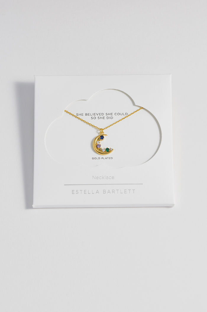 Estella Bartlett CZ Moon Pendant Gold Plated | Multi Packaging Message: She Believed She Could So She Did