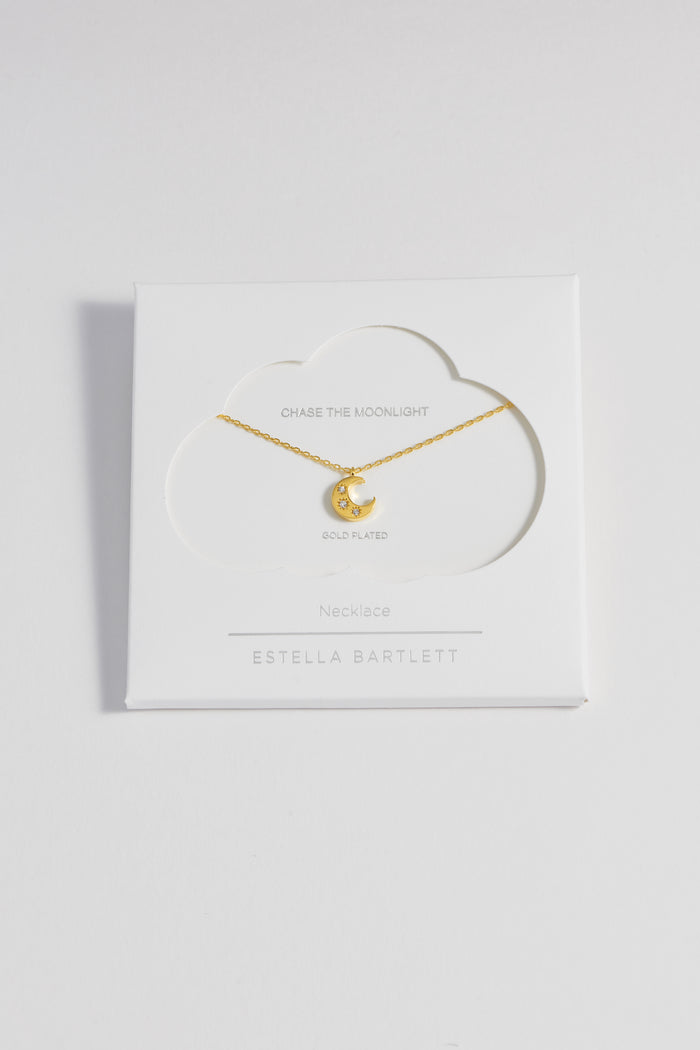 estella bartlett CZ Moon Pendant Gold Plated Packaging Message: Chase The Moonlight