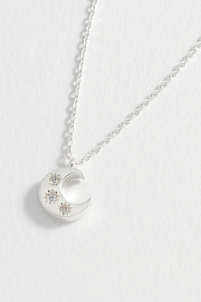 Estella Bartlett CZ Moon Pendant Silver Plated Packaging Message: Chase The Moonlight