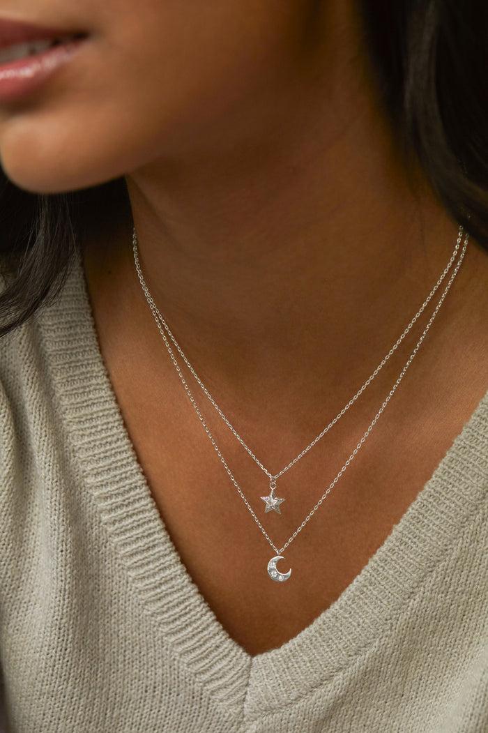 Estella Bartlett CZ Moon Pendant Silver Plated Packaging Message: Chase The Moonlight