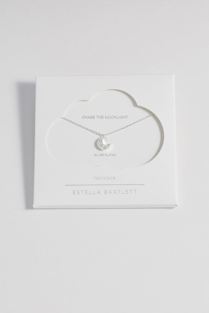 estella bartlett CZ Moon Pendant Silver Plated Packaging Message: Chase The Moonlight