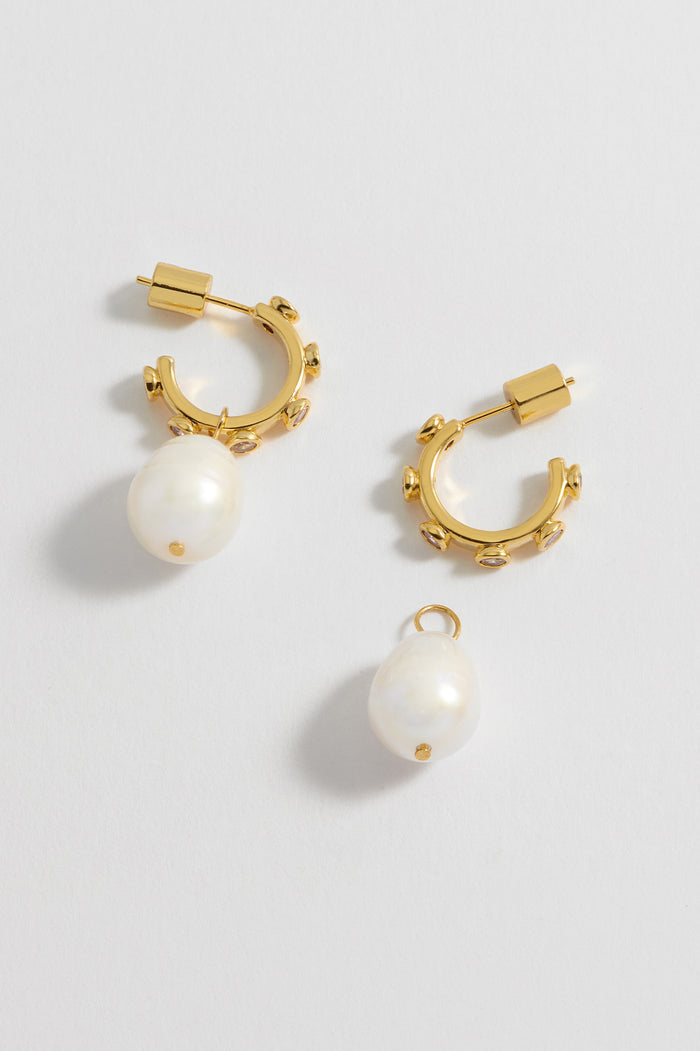 Estella Bartlett CZ Pearl Drop Hoops Gold Plated | Pearl