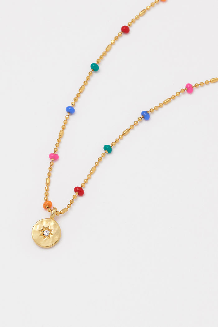 Estella Bartlett CZ Pendant Rainbow Beaded Necklace Gold Plated Packaging Message: Live Colourfully