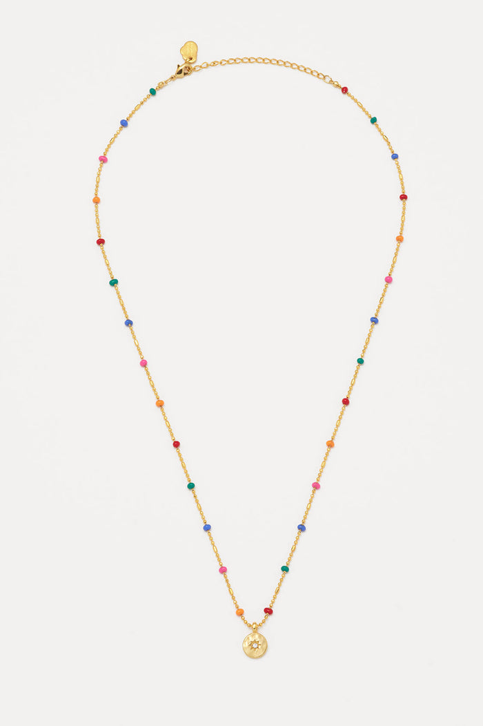 Estella Bartlett CZ Pendant Rainbow Beaded Necklace Gold Plated Packaging Message: Live Colourfully