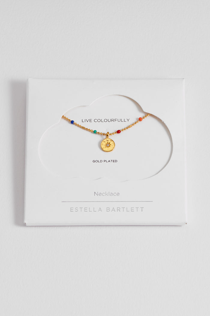estella bartlett CZ Pendant Rainbow Beaded Necklace Gold Plated Packaging Message: Live Colourfully