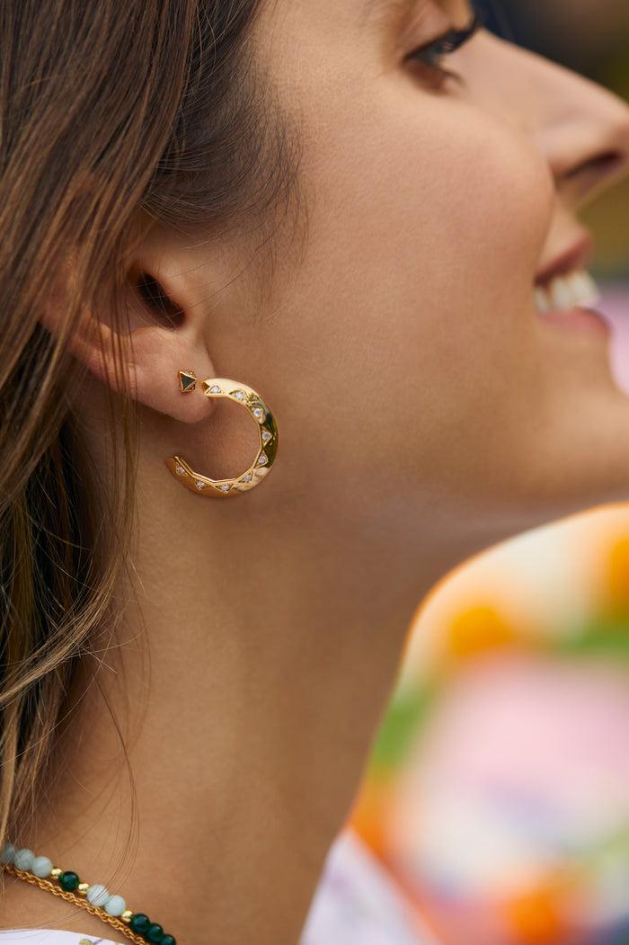 Estella Bartlett CZ Quilted Inlay Hoops Gold Plated