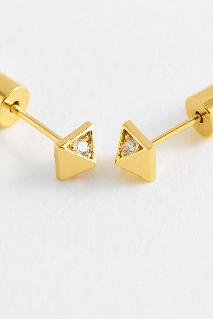 Estella Bartlett CZ Quilted Inlay Pyramid Studs Gold Plated